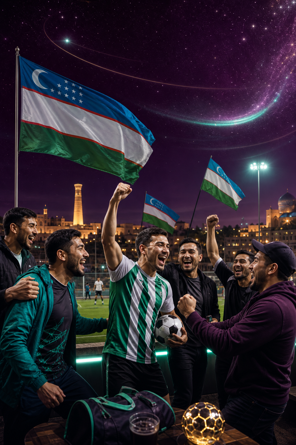 O'zbekistonlik futbol muxlislari Ultrapari sahifasi uchun kosmik bayroq fonida